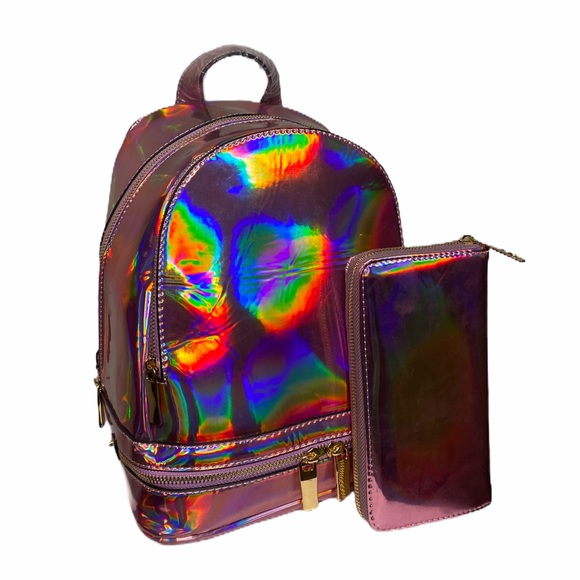 Metallic Pink backpack with wallet - Picture 2 of 4